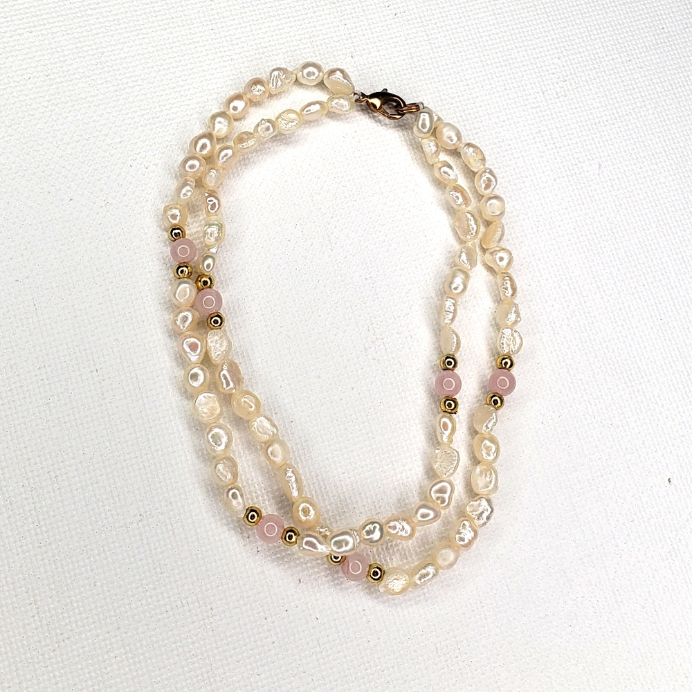 Vintage Freshwater Pearl and Rose Quartz Bracelet